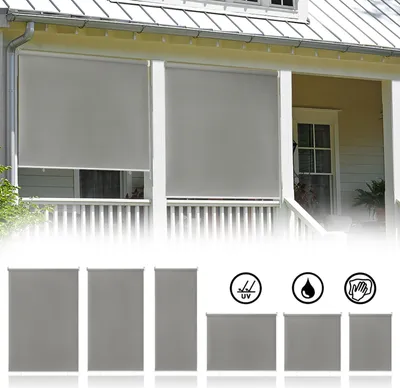 Produktbild von LZQ Außenrollo Senkrechtmarkise Balkonrollo Sichtschutz Sonnenschutz Rollo 140x140cm Outdoorrollo für Fenster & Türen, Grau