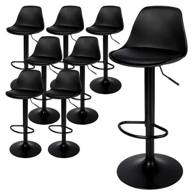 Produktbild von Barhocker 8er Set, Moderner Kunststoffsitz mit Kunstlederpolsterung, 360° drehbarer Barstuhl, höhenverstellbar von 83 bis 103 cm, Edelstahlbasis mit Fußstütze (8, Schwarz)
