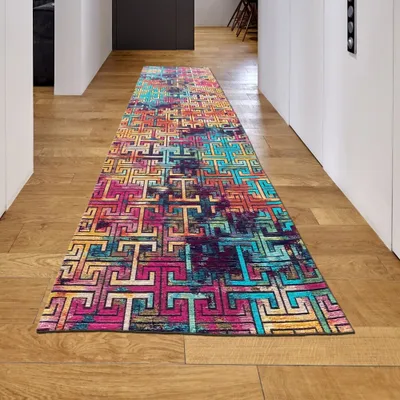Produktbild von Wohnzimmer Teppich abstraktes Muster in bunt Größe - 80 x 300 cm