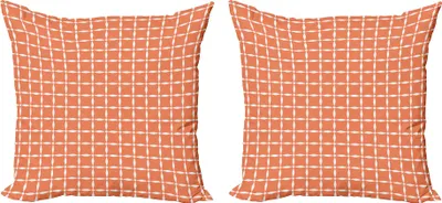 Obrázek produktu pro ABAKUHAUS Květinová sada povlaků na polštář (2ks), Umělecký moderní dlaždicový vzor okvětních lístků a teček, geometricky zjednodušený, 50 x 50 cm, oranžová bílá