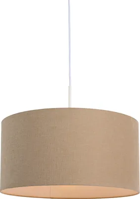 Produktbild von QAZQA - Modern Ländliche Hängelampe I Pendellampe I Pendelleuchte weiß mit hellbraunem Schirm 50 cm – Combi I Wohnzimmer I Schlafzimmer - Textil Rund - LED geeignet E27