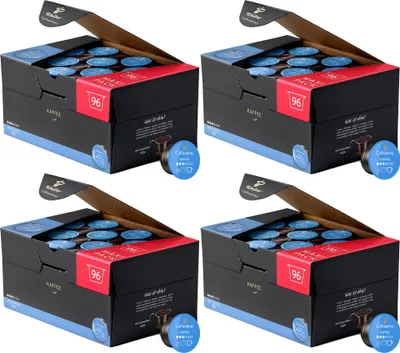 Four boxes of coffee capsules are arranged in a 2x2 grid.