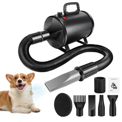 Image de Sèche-cheveux pour animaux - Sèche-cheveux pour chiens - 3500 W - 2 températures (35–65 °C : chaud/froid) - Vitesse réglable de 50 à 100 m/s - Tuyau de 2,3 m - 4 buses - 100–240 V