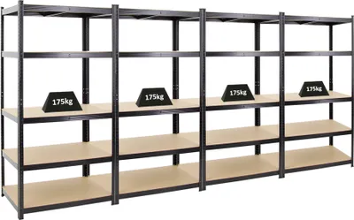 Produktbild von Mega Deal | 4x Schwerlastregal TAURUS | HxBxT 180x90x60cm | Fachlast 175kg | Schwarz