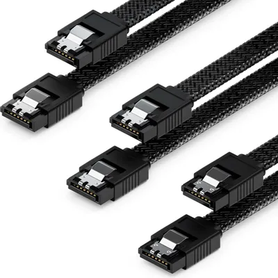 Produktbild von deleyCON 3x 60 cm SATA 3 Kabel Nylon Set 6 Gbit/s Datenkabel SATA III Anschlusskabel Serial ATA Verbindungskabel für Mainboard & Festplatte HDD SSD 2 S-ATA L-Stecker Gerade Schwarz