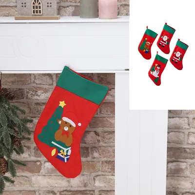 Produktbild von 4-tlg. Set Weihnachtsstrümpfe aus Filz zum Hängen - Nikolausstrumpf Filz Set - Weihnachtsstrumpf zum Befüllen - Nikolaus