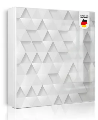 Produktbild von banjado Schlüsselkasten aus Metall, 30x30cm groß mit 32 Haken, als Magnettafel nutzbar, Korpus weiß, Anschlag rechts, Weisse Dreiecke [SKGW1 12495]