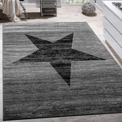 Produktbild von Wohnzimmer Teppich Mit Stern Muster, Moderner Kinder- und Jugendzimmer Kurzflor Grösse 60x100 cm