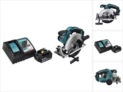 A cordless circular saw with a battery and charger, displayed on a white background.