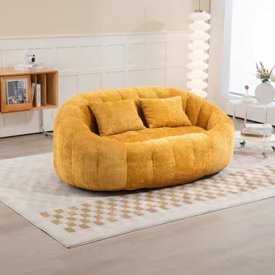 Produktbild von LVHOM Klassischer Sitzsack mit 2 Kissen, Bean Bag mit Sitzpuff, Lazy Sofa Chenille Kuschelstuhl Sitzsäcke, Chaiselounge, 2 Sitzer Sofa, Bodensofa Gelb
