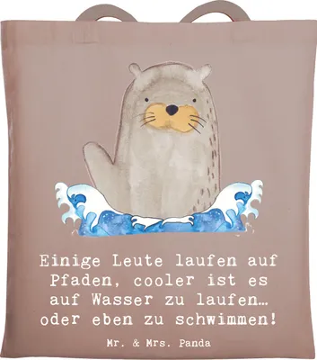 Produktbild von Mr. & Mrs. Panda Beutel Schwimmen Pfade - Braun Pastell - Geschenk, Wasser, Sport, Tote Bag, Sportler Geschenke, Laptoptasche, Freiheit, Schwimmfreunde, Training, Tasche