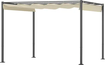 Zdjęcie produktu dla Pergola pawilon ogrodowy ok. 3x3m, metalowy dach tarasowy, pawilon ogrodowy z regulowanym dachem, wolnostojący, ochrona UV 30+, na taras i do ogrodu, beżowy