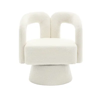 Immagine prodotto di LVHOM sedia imbottita girevole a 360°, poltrona girevole in tessuto bouclé, poltrona lounge con braccioli, poltrona reclinabile, beige