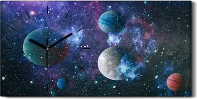 Produktbild von Wandbild Leinwand Bilder mit Uhr 60x30 Gemälde Galaxie Universum Planeten - schwarze Hände