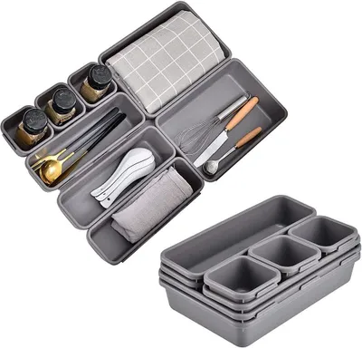 Produktbild von Welikera 16 Aufbewahrungsbox Getrennte Schublade Organizer Veranstalter, Clutter Organizer, Kunststoff Aufbewahrungskiste, Hellgrau