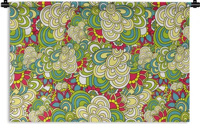 Produktbild von MuchoWow® Wandteppich Wandbehang Muster - Blumen - Frühling 90x60 cm Tapisserie Dekoration Wandtuch - Wandskulpturen - Bildteppich