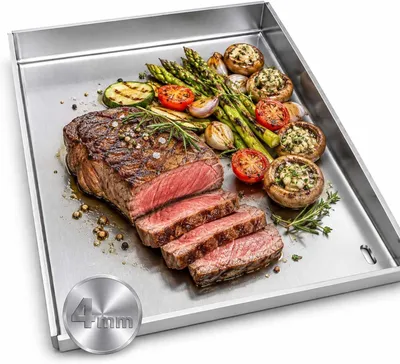 Produktbild von Plancha Grillplatte 30x40 cm Edelstahl 4mm dick für Gasgrill und Kohlegrill