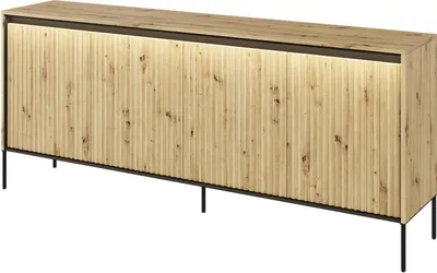 Produktbild von Kommode TREND TR-04 mit 4 Türen LED-Beleuchtung Sideboard 193 cm Mehrzweckschrank Anrichte Schrank Highboard Push-to-Open Modern Geriffelt (Artisan Eiche)