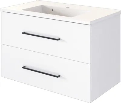 Produktbild von Waschtisch Badschrank Waschplatz Schrank Handwaschplatz Badmöbel "Luzern I" Weiß/Weiß-Matt