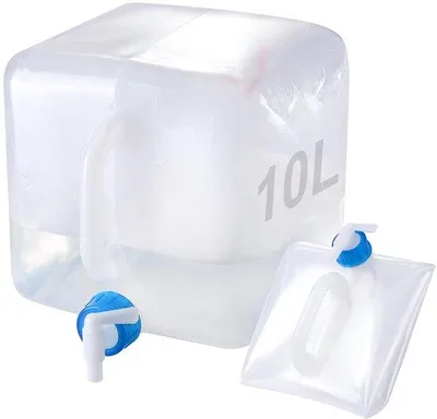 Produktbild von Unyqoos® Faltbarer Wasserkanister 20 L – lebensmittelecht & BPA‑frei, transparent mit auslaufsicherem Ausguss und Tragegriff, kompakt faltbar (8×20×20 cm) für Outdoor & Notfälle