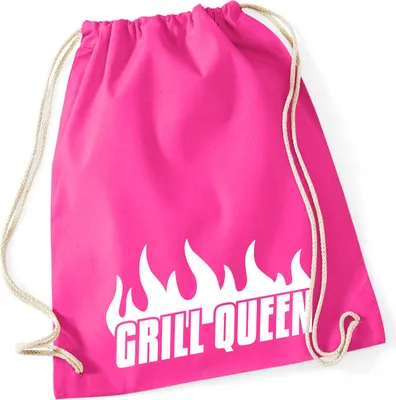 Produktbild von Huuraa Turnbeutel Grill Queen Flammen 12 Liter Fuchsia Baumwolle Rucksack Geschenkidee