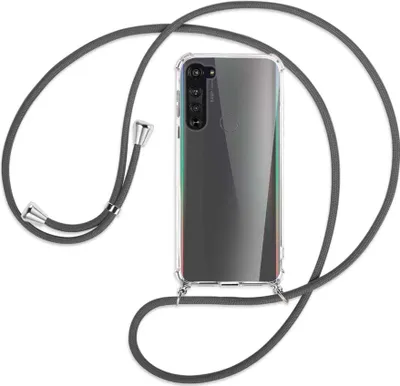 Produktbild von Handykette Backcover-Schutzhülle mit Band (Metall silberfarben) für Motorola Edge - dunkelgrau