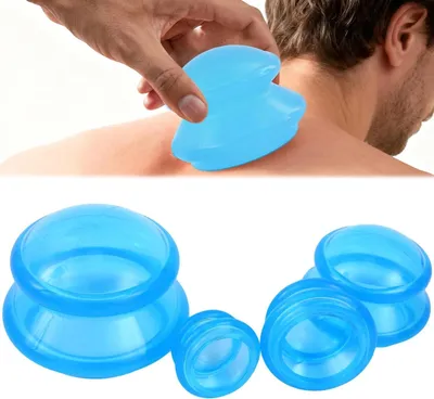 Productafbeelding van Silicone Cups - Cupping Glasses - Lichaamsmassage - Eco-Vriendelijk Materiaal - 4 Stuks - Blauw