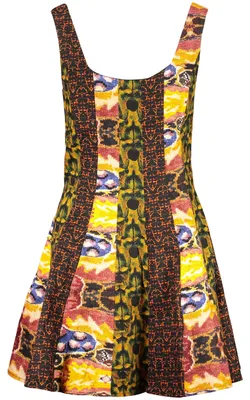 Produktbild von Stylisches Gelbes Damenkleid mit Muster und Kontrasten - Sommerlook