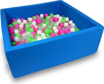 Produktbild von Bällebad 110x110x40cm azurblau – Mit 600 Bällen / Seladon, Rosa, Weiß, Transparent