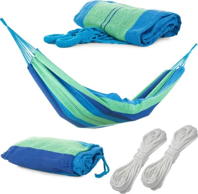 Produktbild von Hängematte Hängeliege Hängeschaukel Hängesitz Garten Baumwolle 200 x 80 cm Set