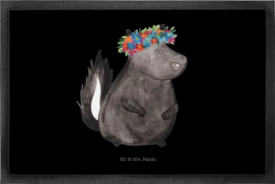 Produktbild von Mr. & Mrs. Panda Schmutzfangmatte Stinktier Mädchen 50 x 75 cm - Schwarz - Geschenk, Namaste, Stinker, Schmutzmatte, Skunk, Yoga, Sauberlaufmatte, Bodenvorleger, fußmatte