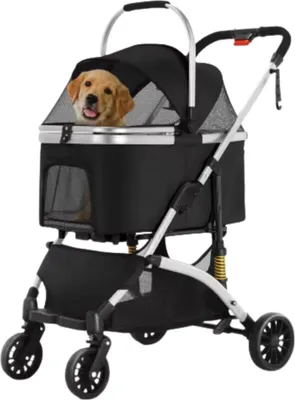 Zdjęcie produktu dla Wózek dla psa Bolt Edge 2 w 1 - Składany wózek dla psa i kota - Terenowy - Obrotowe gumowe koła 360° - Do 40 kg - Ze schowkiem i uchwytem na kubek - Srebrny/czarny