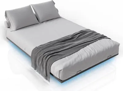 Obrázok produktu pre Kovová posteľ Juskys Palamos 140x200 cm s roštom a LED osvetlením – vznášajúca sa posteľ – čierna