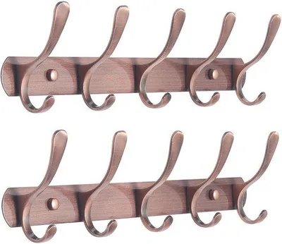 Image de Crochets muraux modernes en métal, 5 crochets rouges, lot de 2