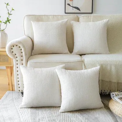 Produktbild von Unyqoos® 4er-Set Cord-Kissenhüllen 45 x 45 cm, weiche Corduroy Kissenbezüge, gestreift, verdeckter Reißverschluss, Dekokissen für Sofa & Schlafzimmer