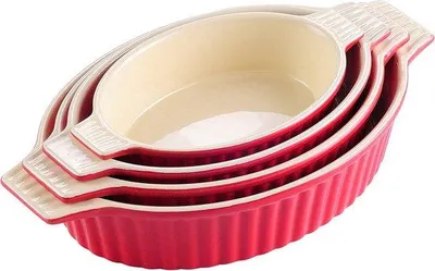 Obrázok produktu pre Sada pekáčov Famanu – keramické rúčky, 4 kusy – červená