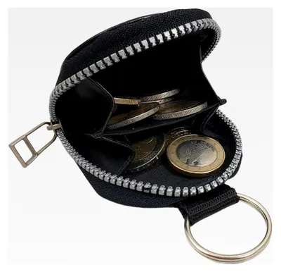 Produktbild von Schlüsselanhänger aus echtem Leder mit Kleingeldfach in Schwarz