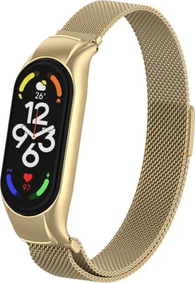 Produktbild von Strap-it Milanese Armband - Kompatibel mit Xiaomi Mi Band 7 Armband Ersatzarmband Edelstahl - Armband mit Magnetverschluss - Hochwertiges Material - für Xiaomi Armband Gold