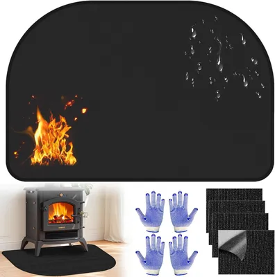 Obrázok produktu pre Krbový koberec 80x50 cm, sklolaminát, ohňovzdorný, čierny, pre krb