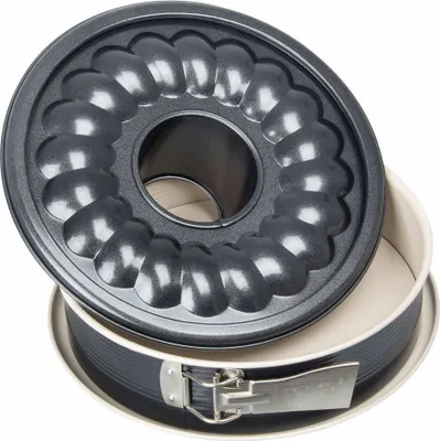 Produktbild von Zenker Springform Ø 26 cm CREME NOIR, Backform mit Flach- und Rohrboden und Auslaufschutz, runde Kuchenform mit keramisch verstärkter Antihaftbeschichtung (Farbe: Crème/Anthrazit)