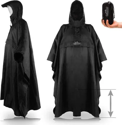 Produktbild von Famanu Regenponcho verstellbare Länge mit Reißverschluss und Sichtfenster - uni Poncho für Erwachsene - schwarz