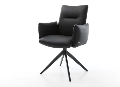 Produktbild von DELIFE Drehstuhl Jova-Flex mit Armlehnen Echt-Leder Schwarz Kreuzgestell breit Schwarz 360° drehbar Wippfunktion Taschenfederkern