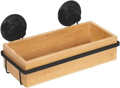 Immagine prodotto di Mensola da bagno nera da fissare alla parete della vasca, con una portata massima di 12 kg – 276 x 148 x 13 cm, struttura in bambù e acciaio cromato.