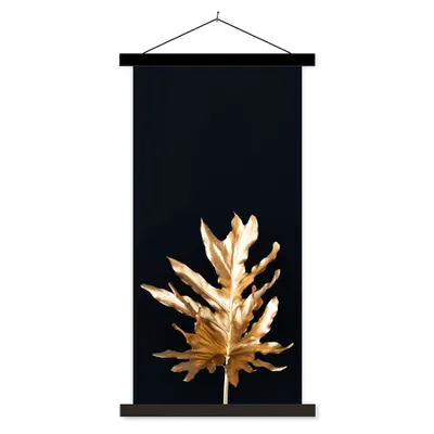 Produktbild von MuchoWow® Textilposter Blätter - Gold - Herbst - Natur - Luxus 40x80 cm mit schwarzem Rahmen - Wandemalerei