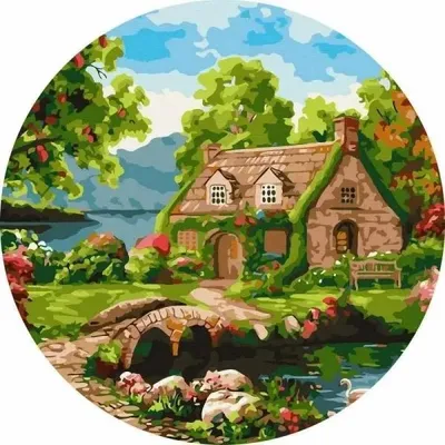 Produktbild von Malen nach Zahlen, rund – Blühendes Haus, 40 cm – Twoje Hobby