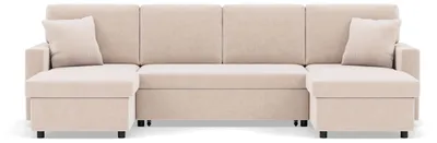 Image de Best Mobilier Meiya - Canapé panoramique en U 7 places convertible avec coffre en velours côtelé , Beige
