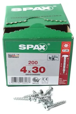 Immagine prodotto di SPAX® 0201010400303 SPAX® Universalschrauben T20 Halbrundkopf WIROX 0201010400303 4 mm x 30 mm, 200 St.
