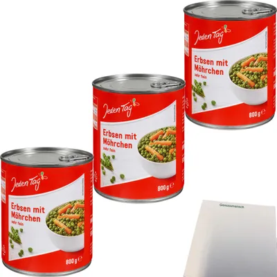 Produktbild von Jeden Tag Erbsen sehr fein mit Möhren 3er Pack (3x850ml Dose) + usy Block