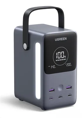 Obrázek produktu pro UGREEN powerbanka s rychlým nabíjením 48000mAh 5-port s displejem a LED, Li-ion, 300W, 3x USB-C, 2x USB-A, stříbrná