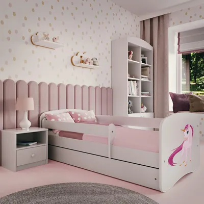 Immagine prodotto di Letto per bambini per ragazzi unicorno 70x140, 80x160, 80x180 cm - set completo con materasso, cassetto e protezione anticaduta